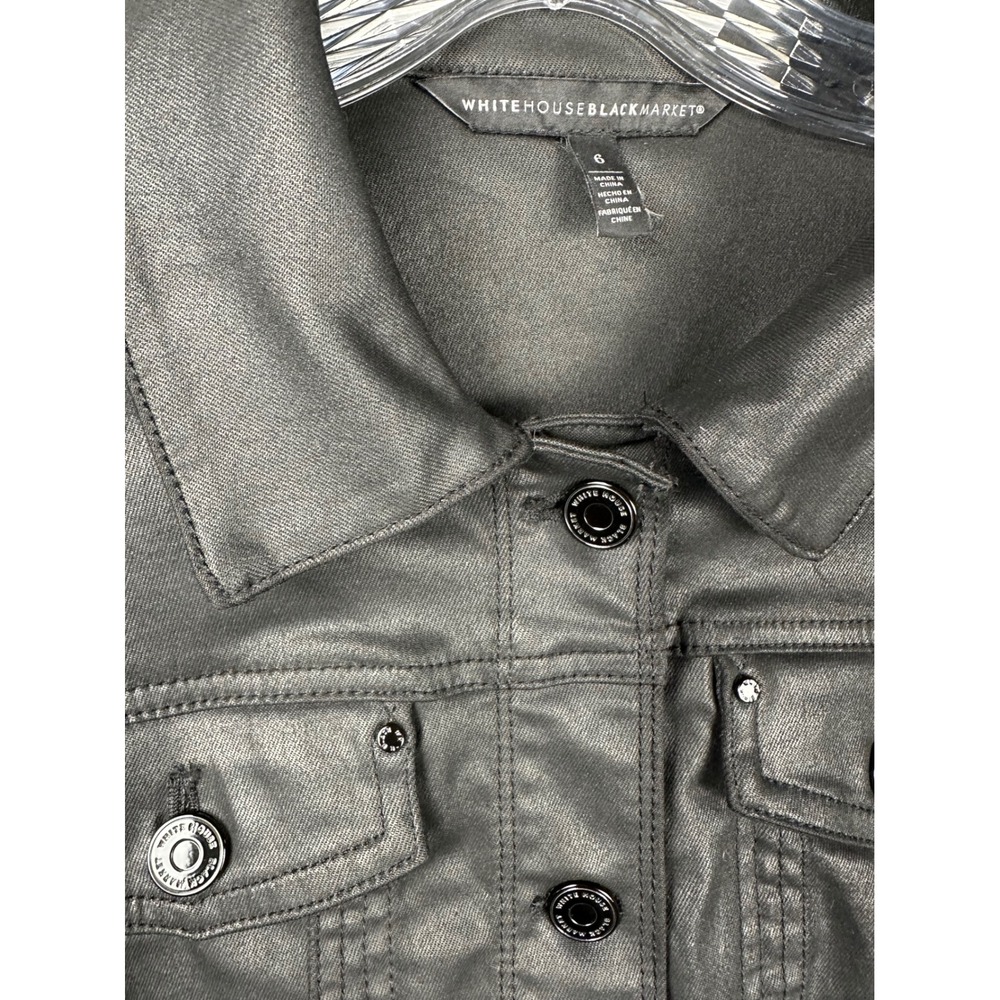 White House Black Market Womens Coated Metallic Denim Jacket Black Size 6 - Picture 8 of 11